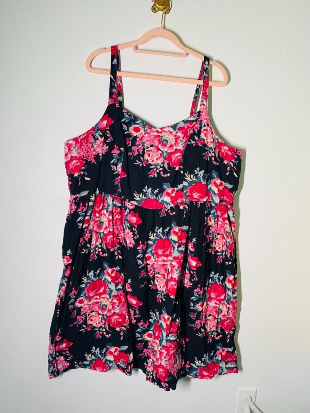 Floral Print Black & Pink Adjustable Strap Dress - Size 22